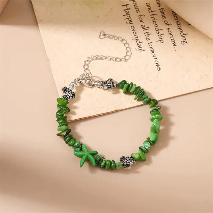 Bracelet Bohème Fait Main avec Perles pour Femme, Breloques Coquillages et Étoiles de Mer, Bijoux d'