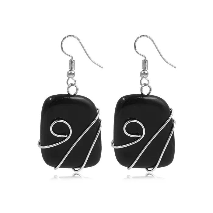 Boucles d'oreilles carrées en soie, Jade naturel, améthyste, cristal blanc, obsidienne, cadeau, bijo