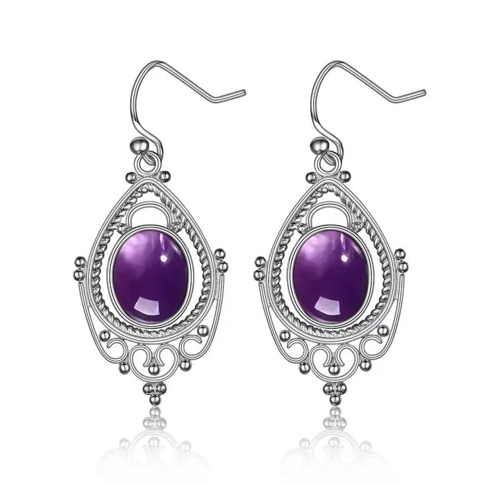 Boucles d'oreilles ovales en argent Sterling 925, Labradorite naturelle, 8x10mm, bijoux ethniques Vi