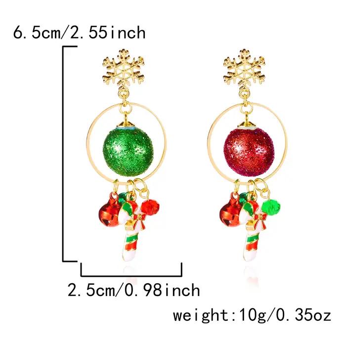 Boucles d'oreilles flocon de neige de noël, canne à sucre, cloche, cerceau en émail, goutte d'eau po