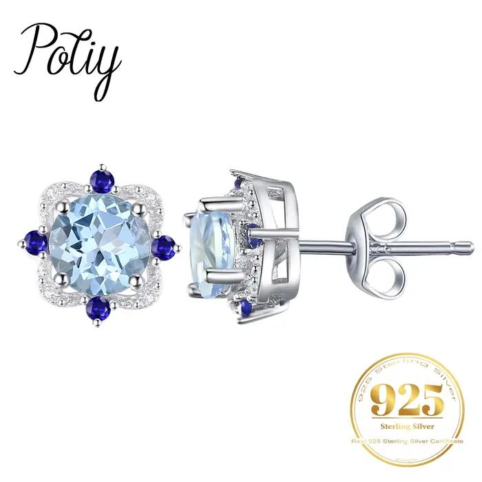 Potiy – boucles d'oreilles en argent Sterling 925, Topa bleu ciel naturel, bijoux élégants pour femm