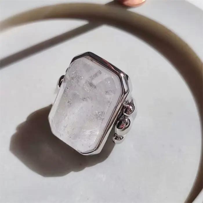 Europe Vintage or argent cristal large grand anneau femmes luxe bijoux accessoires tendance