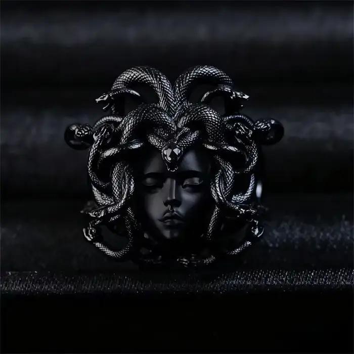 Bague Medusa avec pièce de monnaie grecque antique, nouveau design artistique rétro, bague statement
