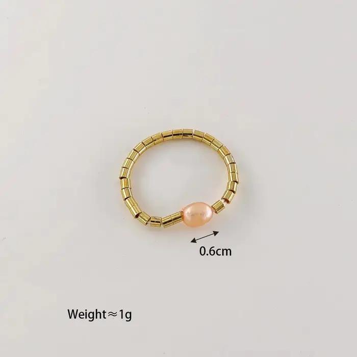 Bagues en perles d'eau douce faites à la main pour femmes, ajustables, extensibles, en perles de riz