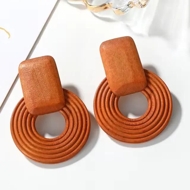 YAOLOGE – boucles d'oreilles pendantes Vintage en bois de rotin, faites à la main, géométriques en b