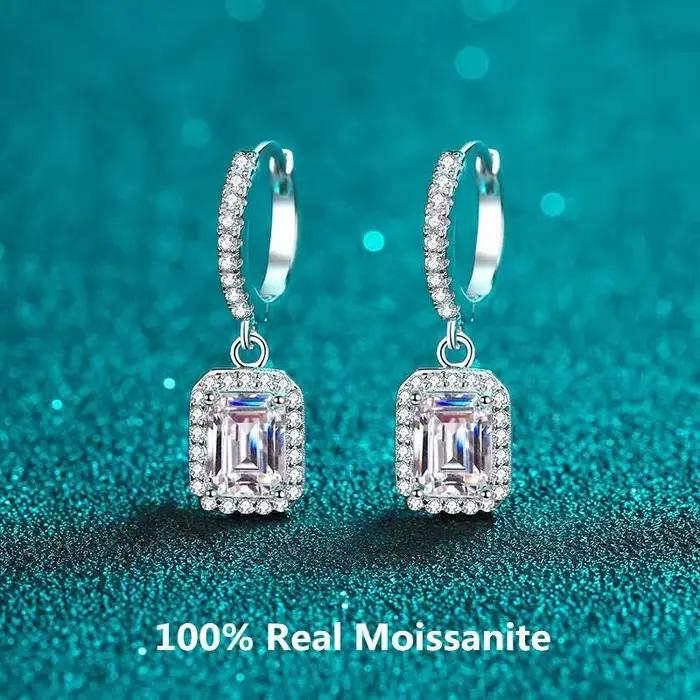 Boucles d'oreilles JoiasHome en moissanite taille émeraude 1 carat, argent sterling 925 plaqué or bl