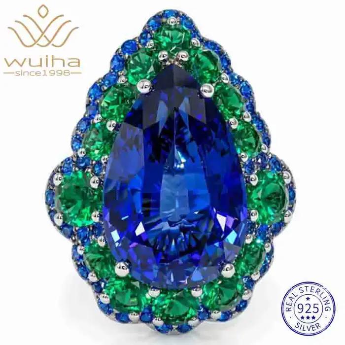 WUIHA – bague de fiançailles en argent Sterling 100% 925, saphir de laboratoire, émeraude, diamants 