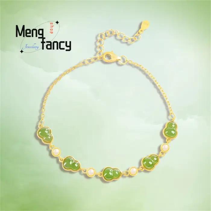 Bracelet incrusté de gourde en Jade Hetian, vieux matériau naturel, en argent S925, bijoux à la mode