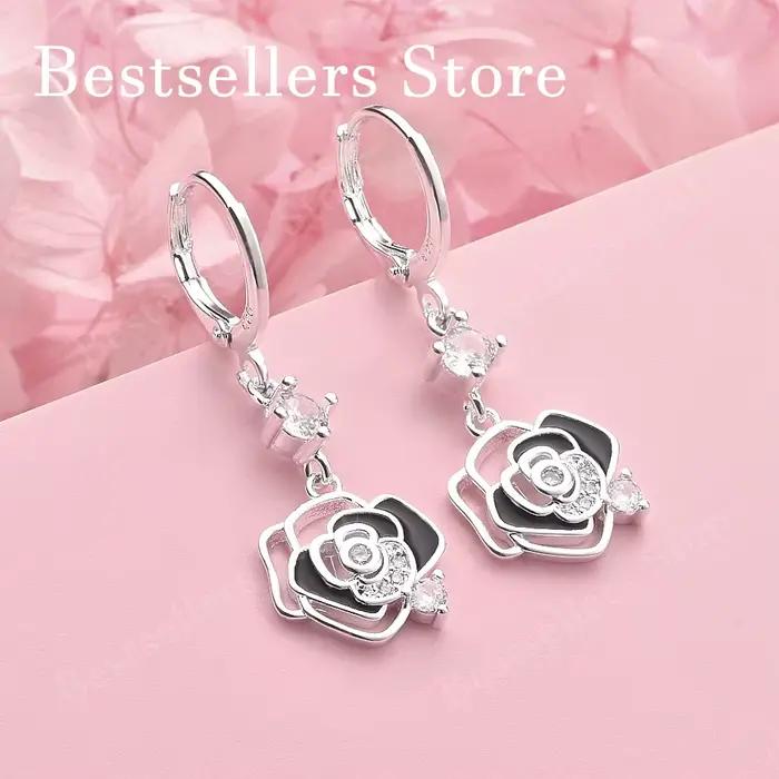 Boucles d'oreilles en argent sterling 925 avec zircon camélia pour femmes, bijoux élégants pour mari