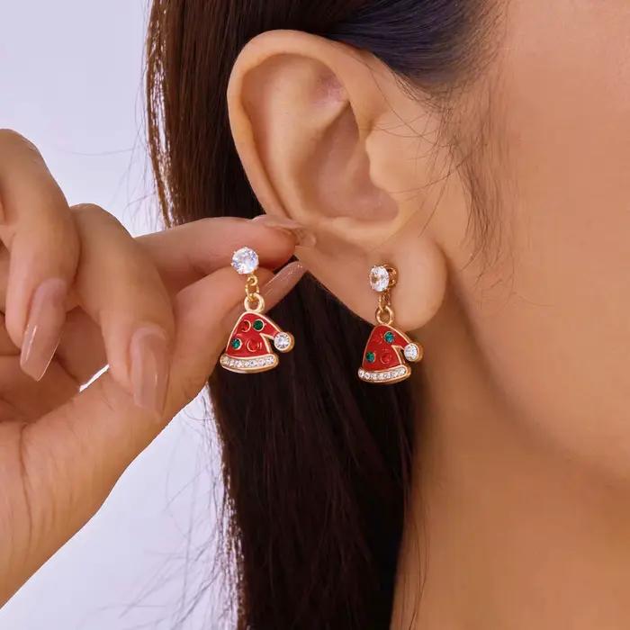 Boucles d'oreilles de Noël tendance et mignonnes pour femmes, avec strass colorés brillants, motif s