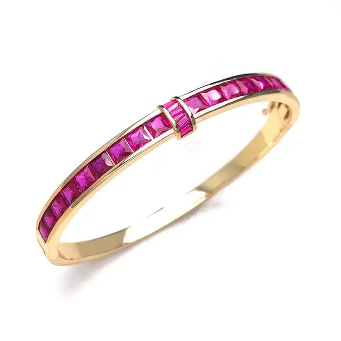 Bracelet en pierres précieuses de corindon rouge pour femme, or jaune, cadeau de bijoux de carillon 