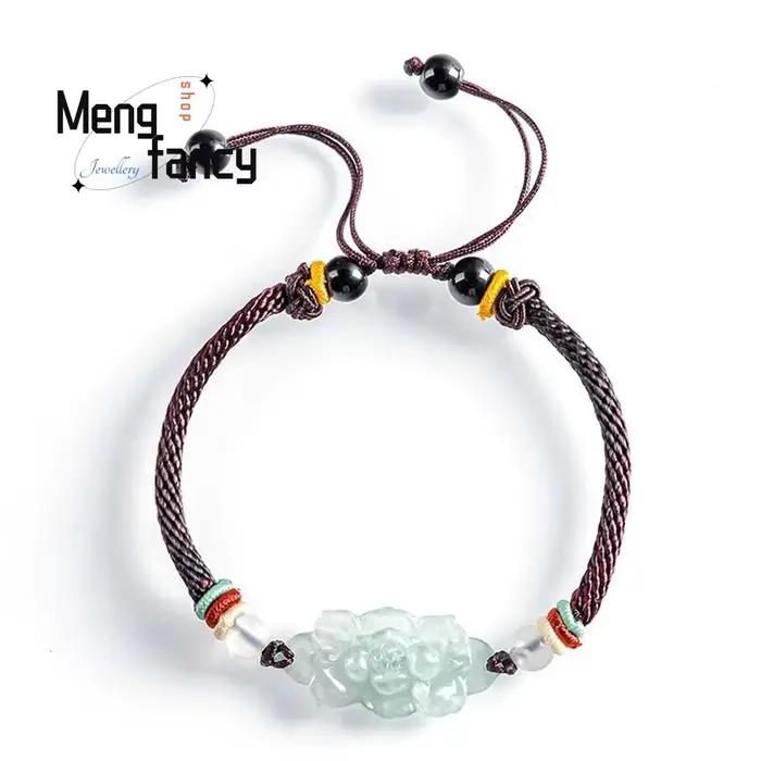 Original naturel Myanmar a-goods jadéite Lotus Bracelet tissé à la main Couple personnalisé bijoux d