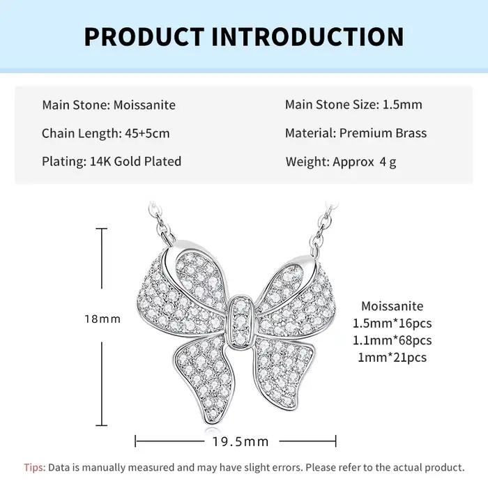 Collier pendentif Rrjzz en moissanite brillante sertie pavé pour femme, collier nœud papillon exquis