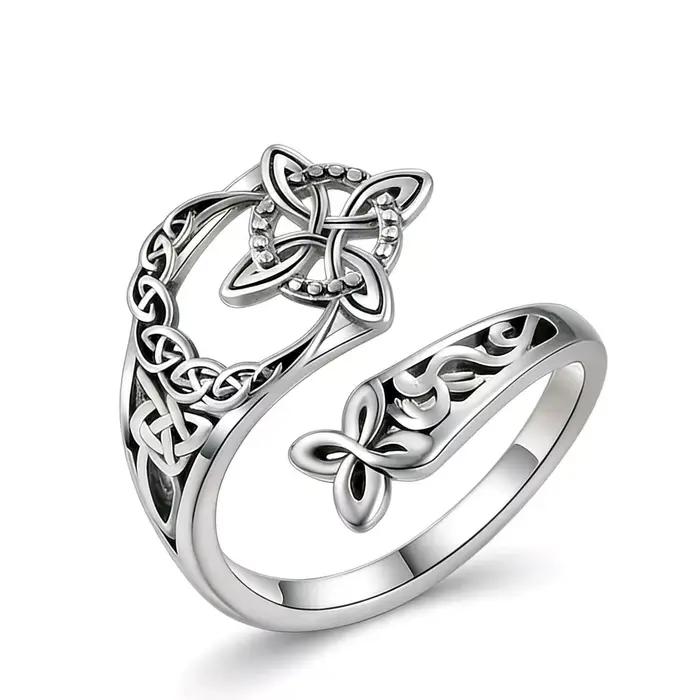 Bague réglable pour femme, motif géométrique rétro en nœud celtique, plaqué argent, bijou ethnique p