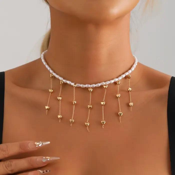 LATS – collier polyvalent avec pompons perlés, longueur réglable, chaîne de cou pour vêtements de fê