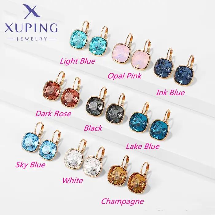 Boucles d'oreilles Xuping Jewelry carrées avec pierres colorées, plaquées or, romantiques, en crista