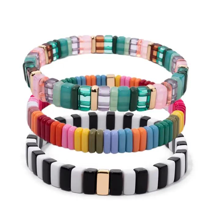 Bracelets élastiques perlés de couleur noire pour femmes, faits à la main, couleur profonde, style b