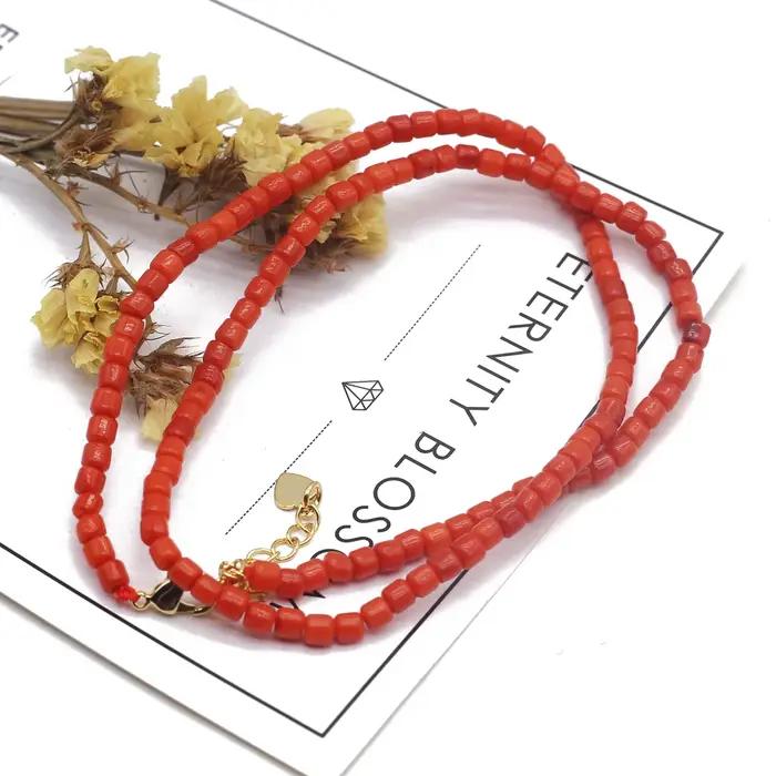 Collier de perles carrées rondes rouges pour femmes et filles, 1 chaîne, accessoires de bijoux charm