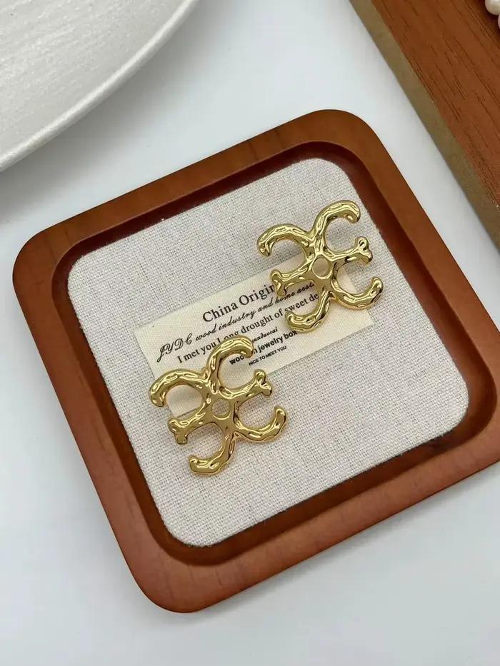 Boucles d'oreilles en or épais plaqué or pur avec logo haricot, élégantes, simples, polyvalentes, st