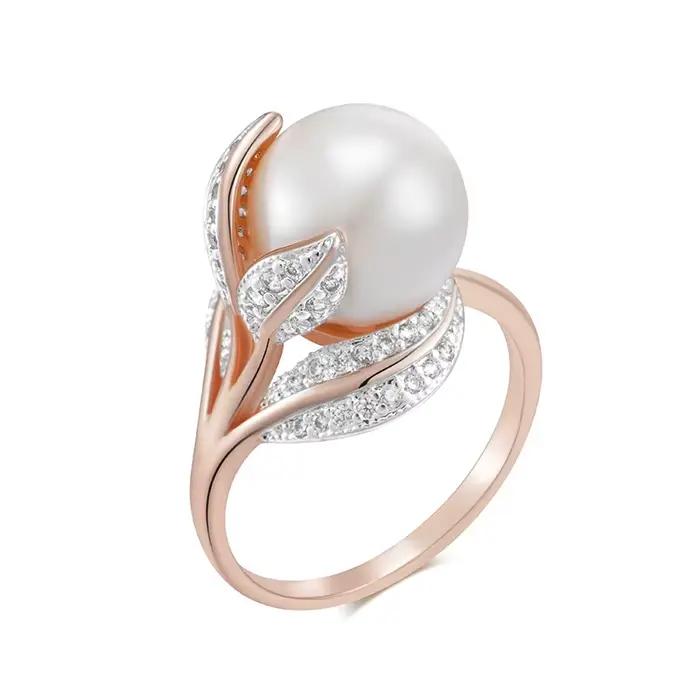 Wbmqda – grandes bagues en perles blanches pour femmes, couleur or Rose 585, bijoux de luxe en Zirco
