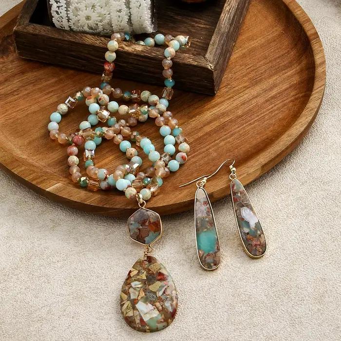 Mode bohème femmes bijoux 6mm pierre naturelle cristal verre noeud collier géométrique empereur pier