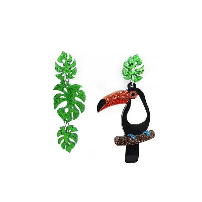 YAOLOGE nouveau 1pc personnalisé exagéré flamant acrylique boucles d'oreilles perroquet grand oiseau