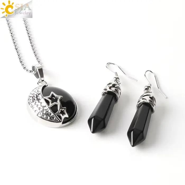 CSAlbanecklace-Ensemble de bijoux classiques en cristal violet, boucles d'oreilles, lune, étoiles, p
