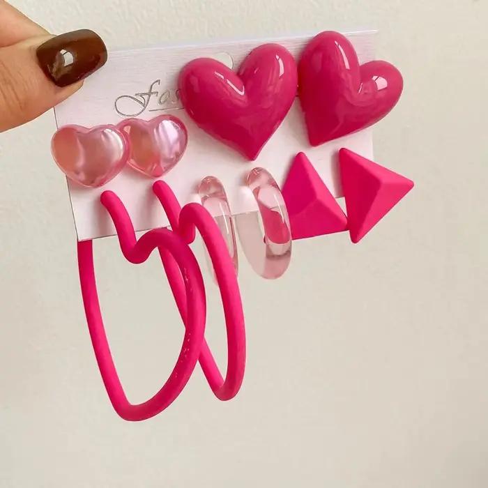 Po-Boucles d'Oreilles Triangle en Forme de Cœur pour Fille, Jolies Boucles Géométriques en Néon, Bij