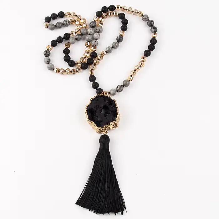 Mode bohème bijoux pierres semi-précieuses nouées Druzy pierre liens gland colliers pour femmes Boho