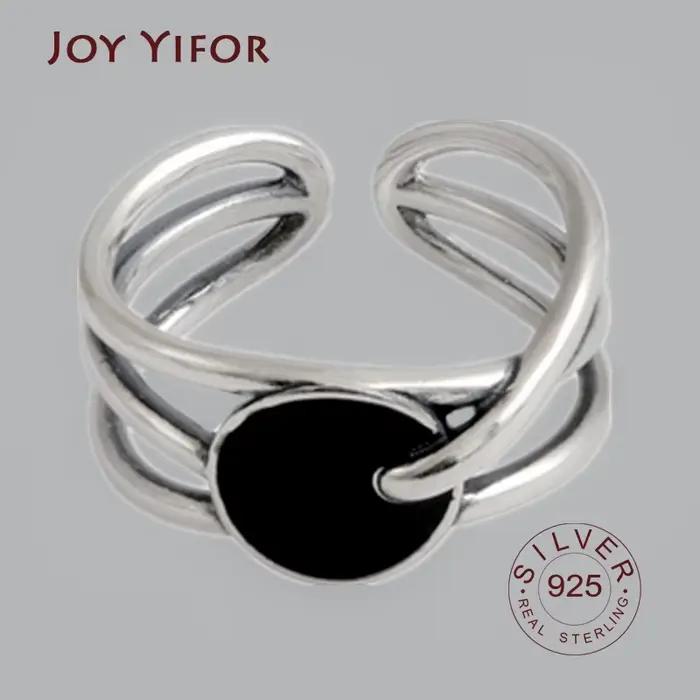 Ellipse 925 bagues en argent sterling pour femmes redimensionnable à la main noir zircon bague femme