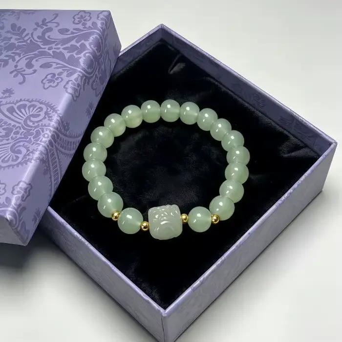 Bracelet perlé en jade Hetian naturel Qingshui 2026 – Bijou polyvalent pour femme, idéal pour le quo