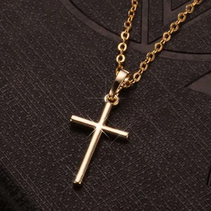 LATS-Collier pendentif croix de Jésus en cristal pour hommes et femmes, bijoux de document en or, mo