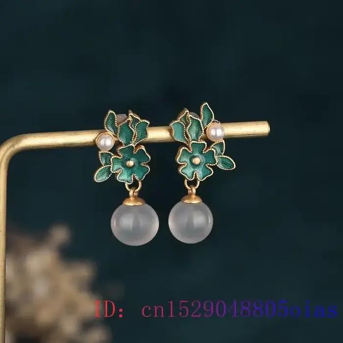 Boucles d'oreilles en perles de Jade blanc, bijoux en cristal, amulette, pierres précieuses, cadeaux