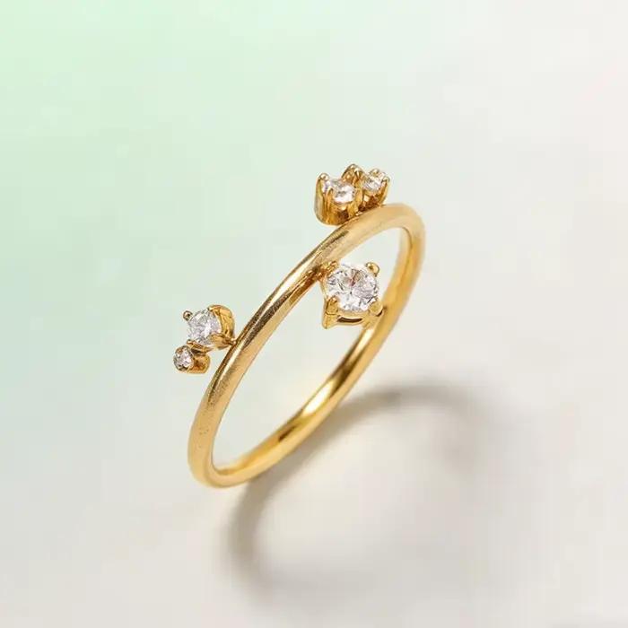 Bague délicate en zircone dispersée, unique, minimaliste, élégante, à empiler, en or, avec grappe de