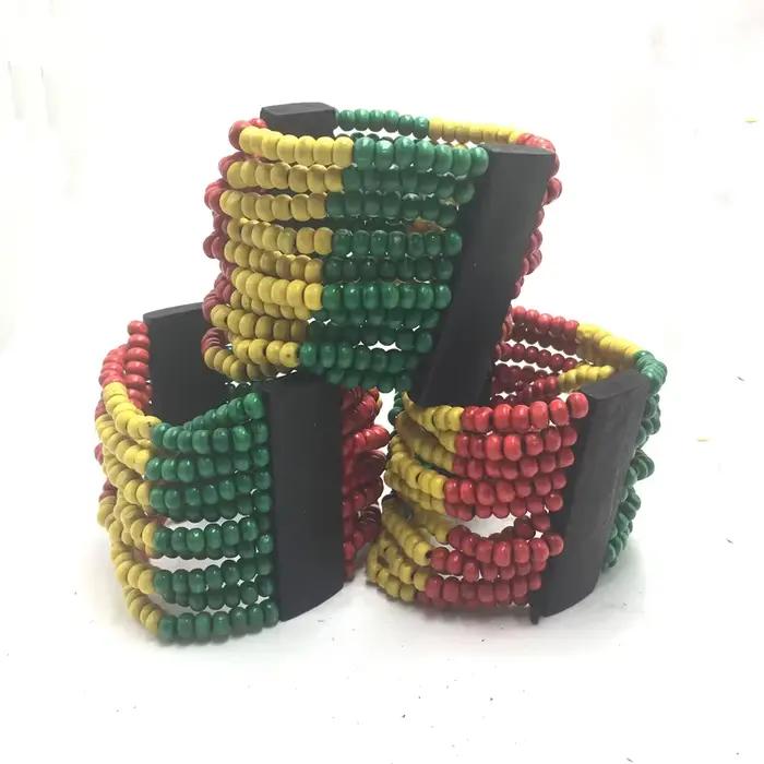 Bracelet Rasta en perles de bois, multicouches