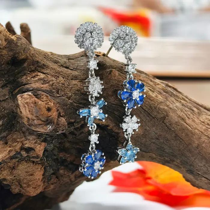 Ensemble de collier et bracelet en pierres précieuses pour femmes, Vintage, fleur bleu Royal