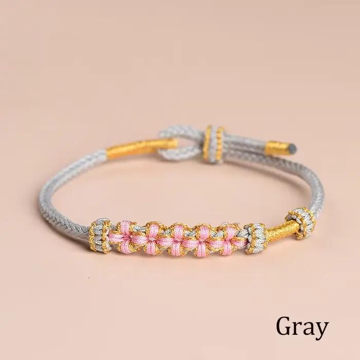 Bracelets à breloques tricotés à la main pour femmes, en coton rouge, fil de fleur de pêche, simples