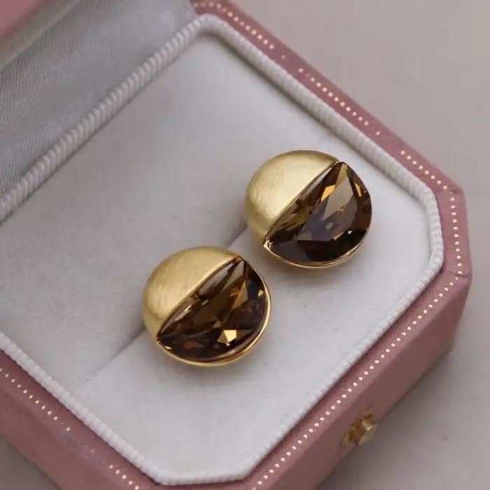 Boucles d'oreilles en métal brossé plaqué or 14 carats, nouveaux bijoux à la mode coréenne, demi-cer