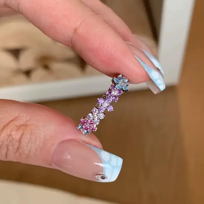 Bagues en cristal coloré de luxe pour femmes, style doux, argent 925 incrusté de diamants, mode et h