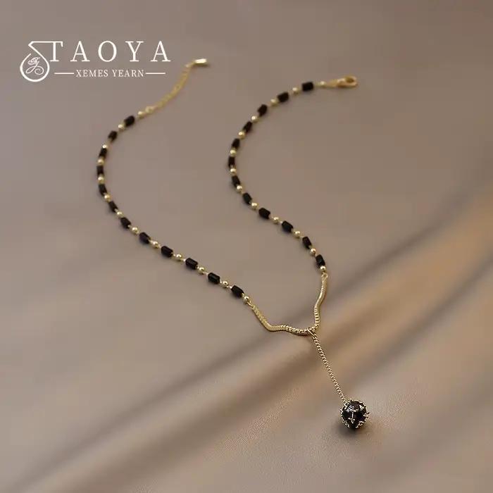 2025 nouveaux bijoux pour femmes mystérieux Sexy noir cristal Zircon boule pendentif collier fête lu