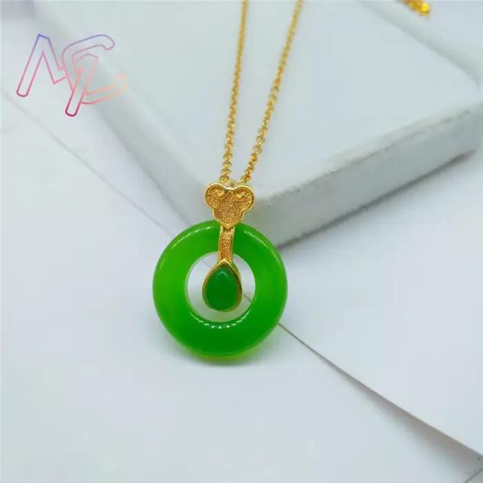 Bague en Jade naturel, pendentif, collier, bijoux réels, cadeaux Vintage pour femmes, pierre Talisma
