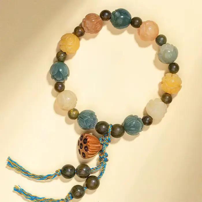 Bracelet de perles de Lotus en résine, pour la bonne chance et la Fortune, perles de prière, bijoux 