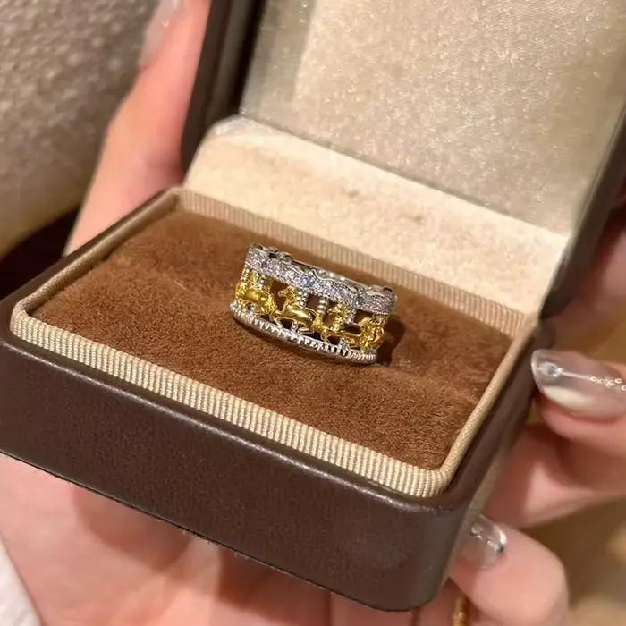 Bague creuse en zircon géométrique ENSHIR pour femme, design vintage français de luxe, bijoux élégan