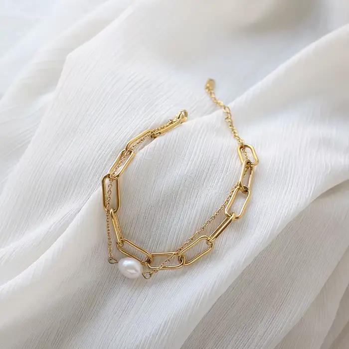 Amaiyllis-Bracelet de perles d'eau douce en or 18 carats pour femme, bijoux faits à la main, nar, do