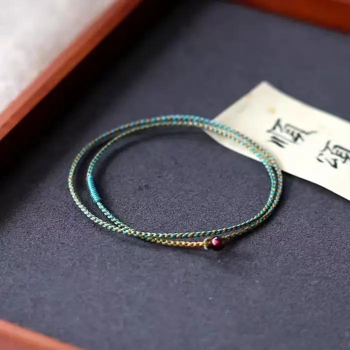 Bracelet porte-bonheur en corde bleue et verte, fait à la main, peut porter une perle, bricolage, ca