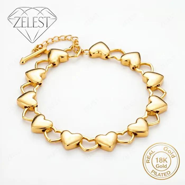 Bracelet Cœur de Luxe en Argent Sterling 925 Plaqué Or 18K, 8 Pouces, Accessoire de Mode pour Femme,