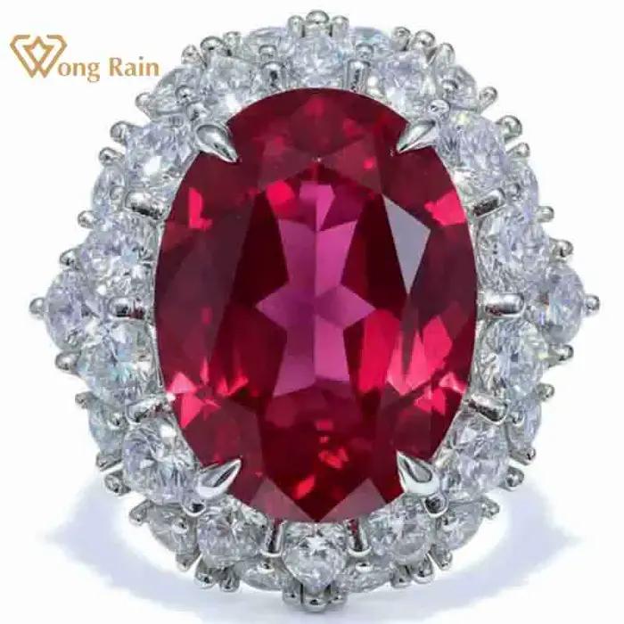 Wong Rain – bague vintage en argent sterling 100% 925, coupe ovale, saphir de laboratoire 12 CT, dia