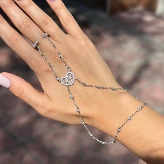 Bracelet de doigt en chaîne de cristal de luxe, élégant, motif nomade rétro, bijou de charme pour ba