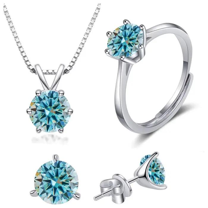 Ensemble de bijoux en argent Sterling 4CT 925, pendentif complet en Moissanite VVS1, collier, bague,