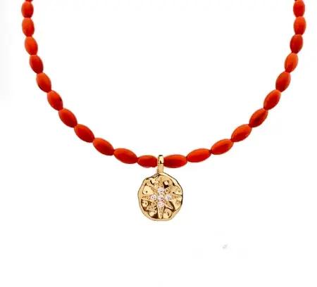 Collier avec pendentif en perles d'eau douce naturelles baroques, corail rouge, court pour femmes, b